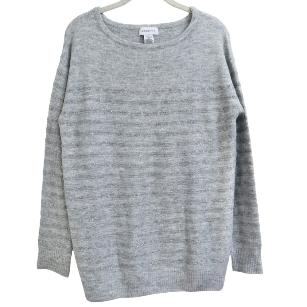 Liz Claiborne Grey Striped Sequin Sweater